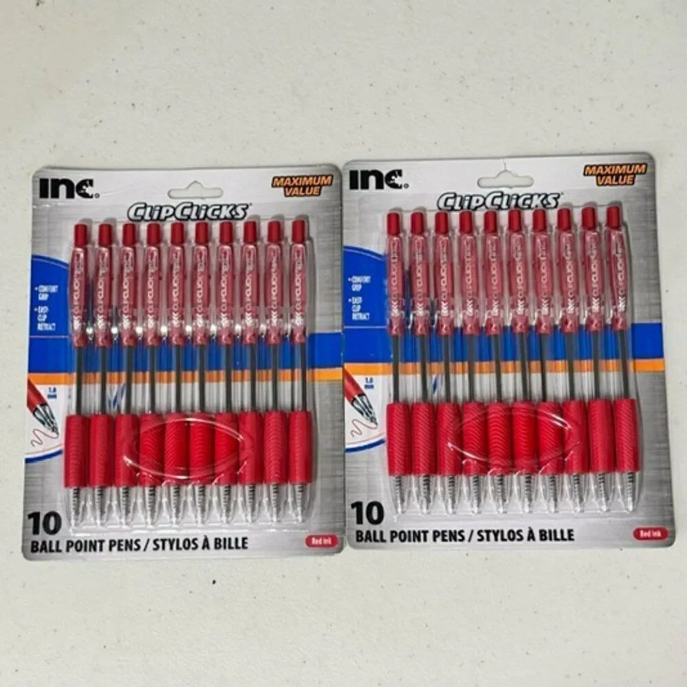 NEW Set of 2 Retractable Comfort Grip Ball Point Pens 1.0mm 20 Pack  Red Ink